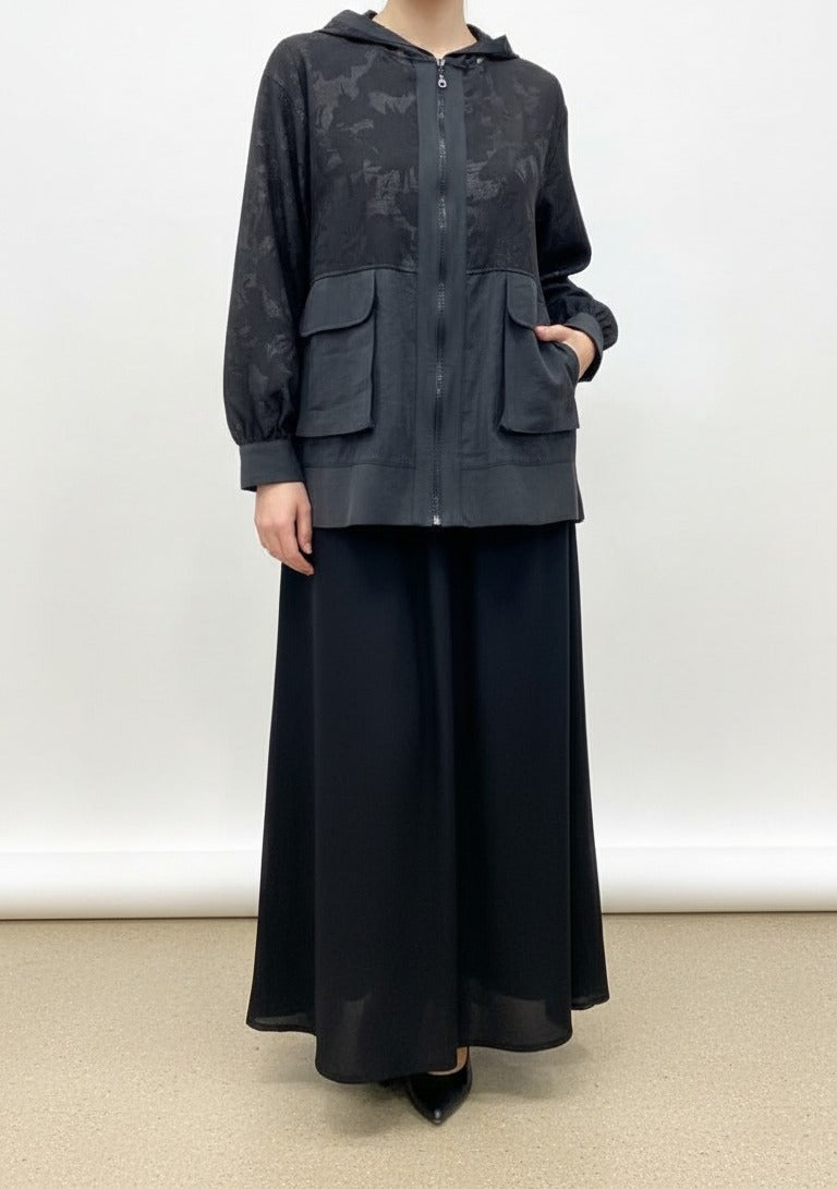 tencel skirt set with hooded jacket