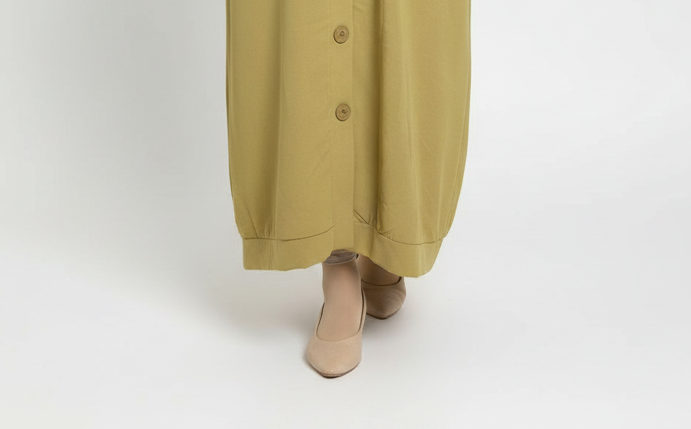 Mustard long crepe shirt with buttons