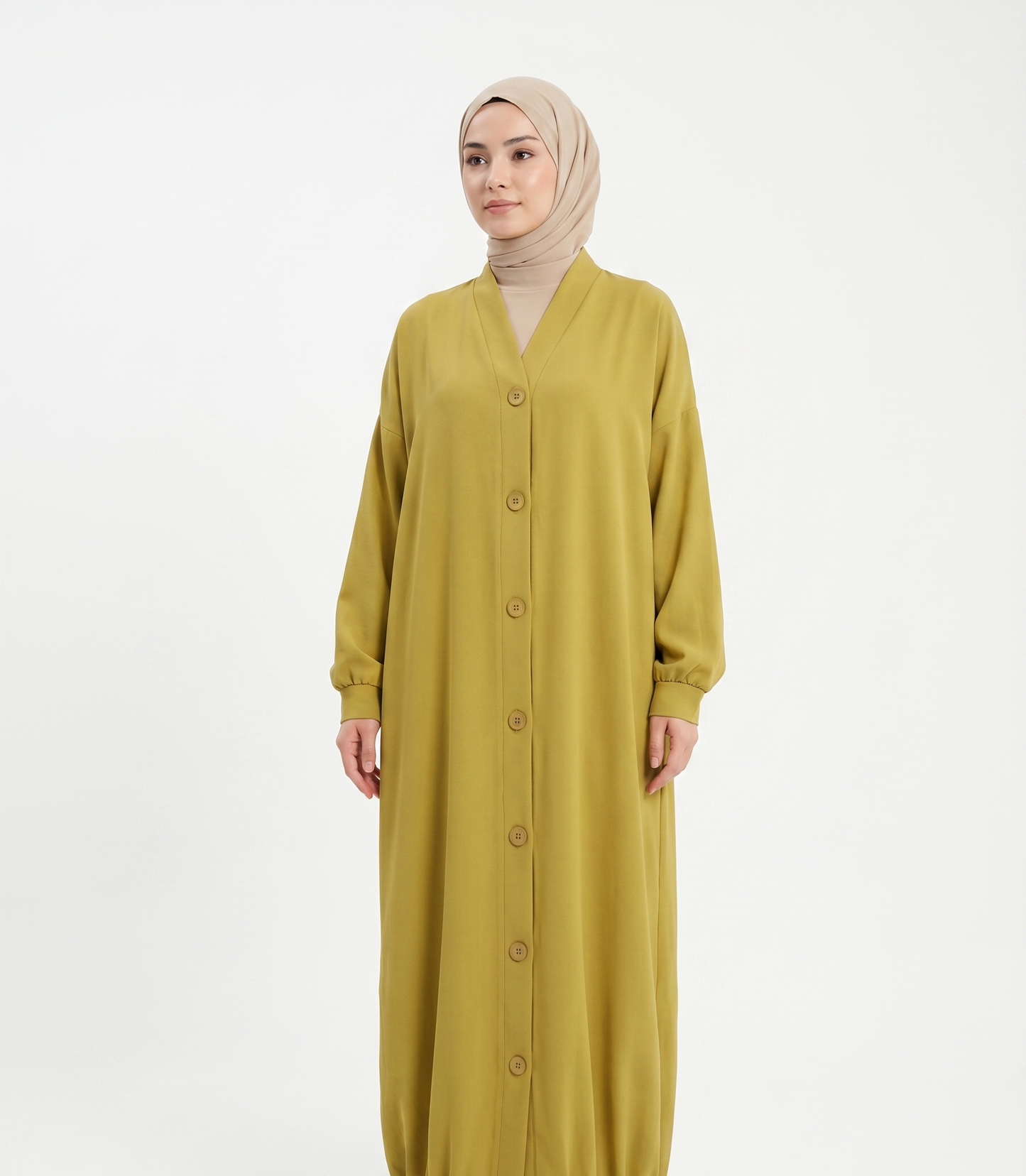 Mustard long crepe shirt with buttons