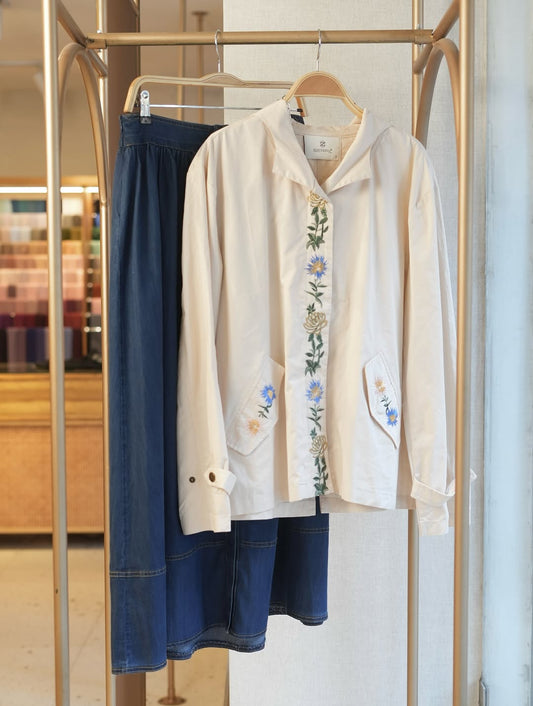 Beige short embroidered shirt