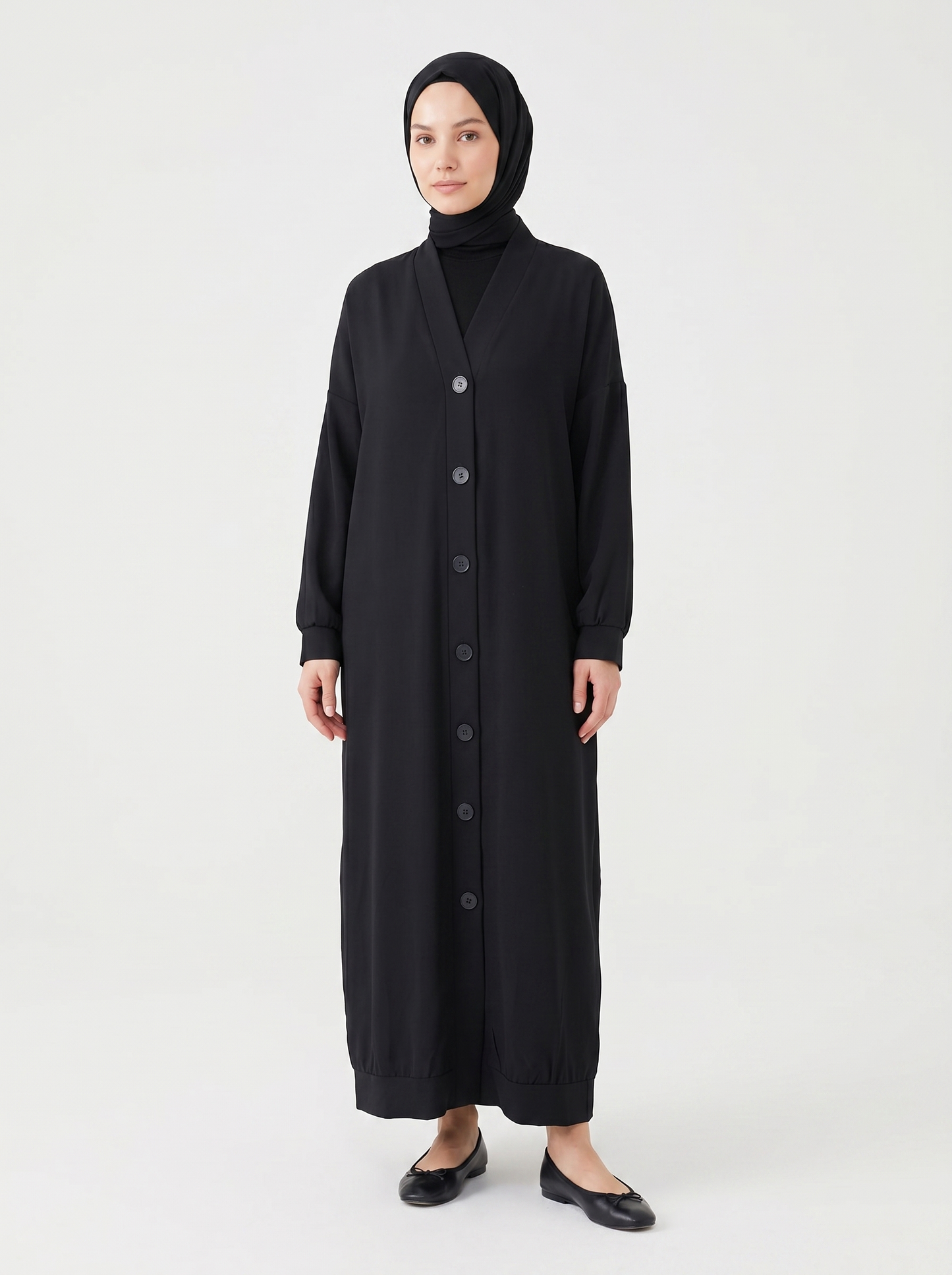 Black long crepe shirt with buttons