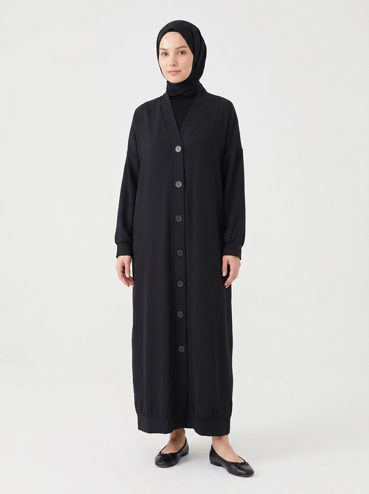 Black long crepe shirt with buttons