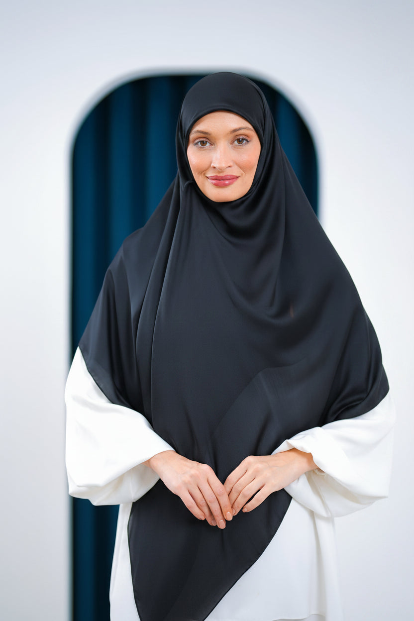 Black plain Turkish silk scarf