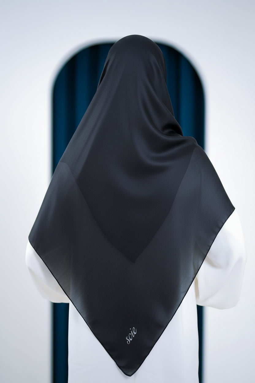 Black plain Turkish silk scarf